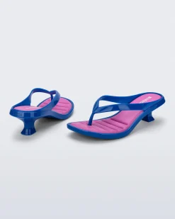 New Melissa Flip Flop Kitten Heel Blue/Pink